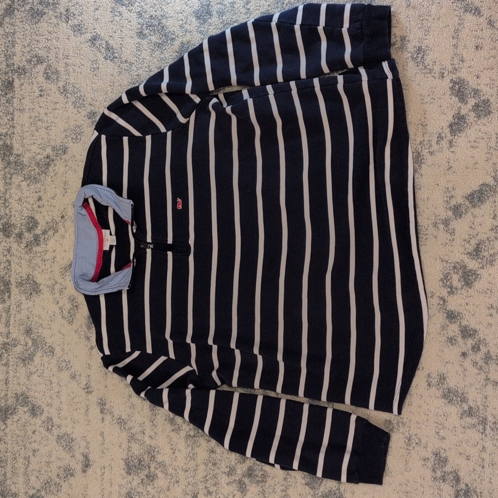 Vineyard Vines Navy and White Striped Long Sleeve Quarter Zip